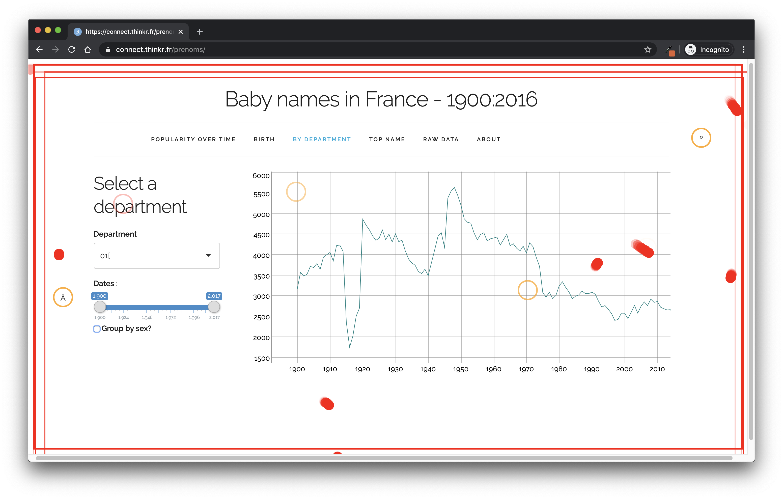 Example of using gremlins.js on the “prenoms” {shiny} application.