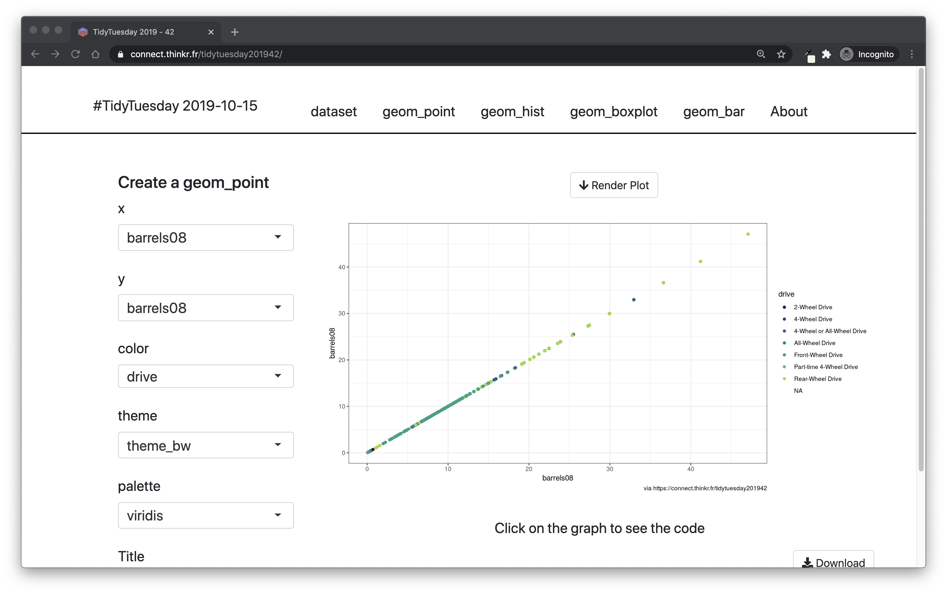 Snapshot of the {tidytuesday201942} {shiny} application.